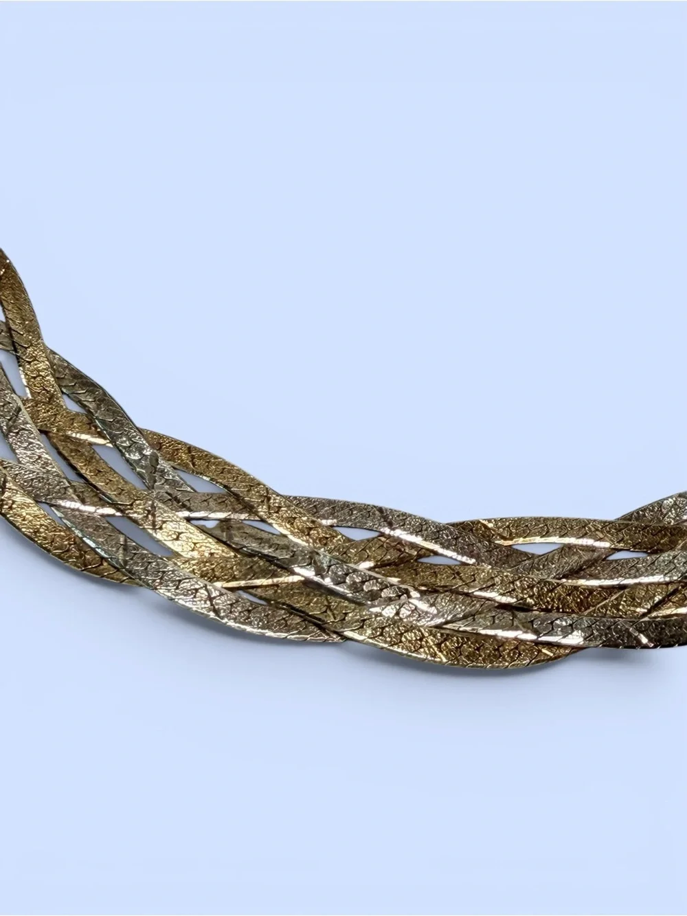 Vintage Tri-Color Braided Bracelet .925 Sterling Silver, Yellow & Rose Gold Wash